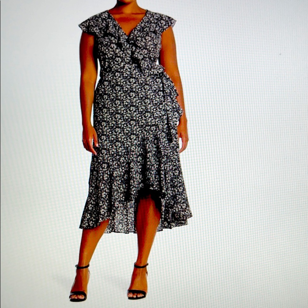 Max Studio Ruffle Wrap Midi Dress